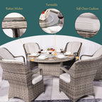 Ensemble de salle à manger rond de jardin en rotin tressé, 7 pièces, avec coussins, par Moda Furnishings