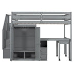 Full Size Loft Bed with Stairs, Bookshelf, Desk & Wardrobe - Space-Saving Multifunctional Furniture for Kids & Teens-White