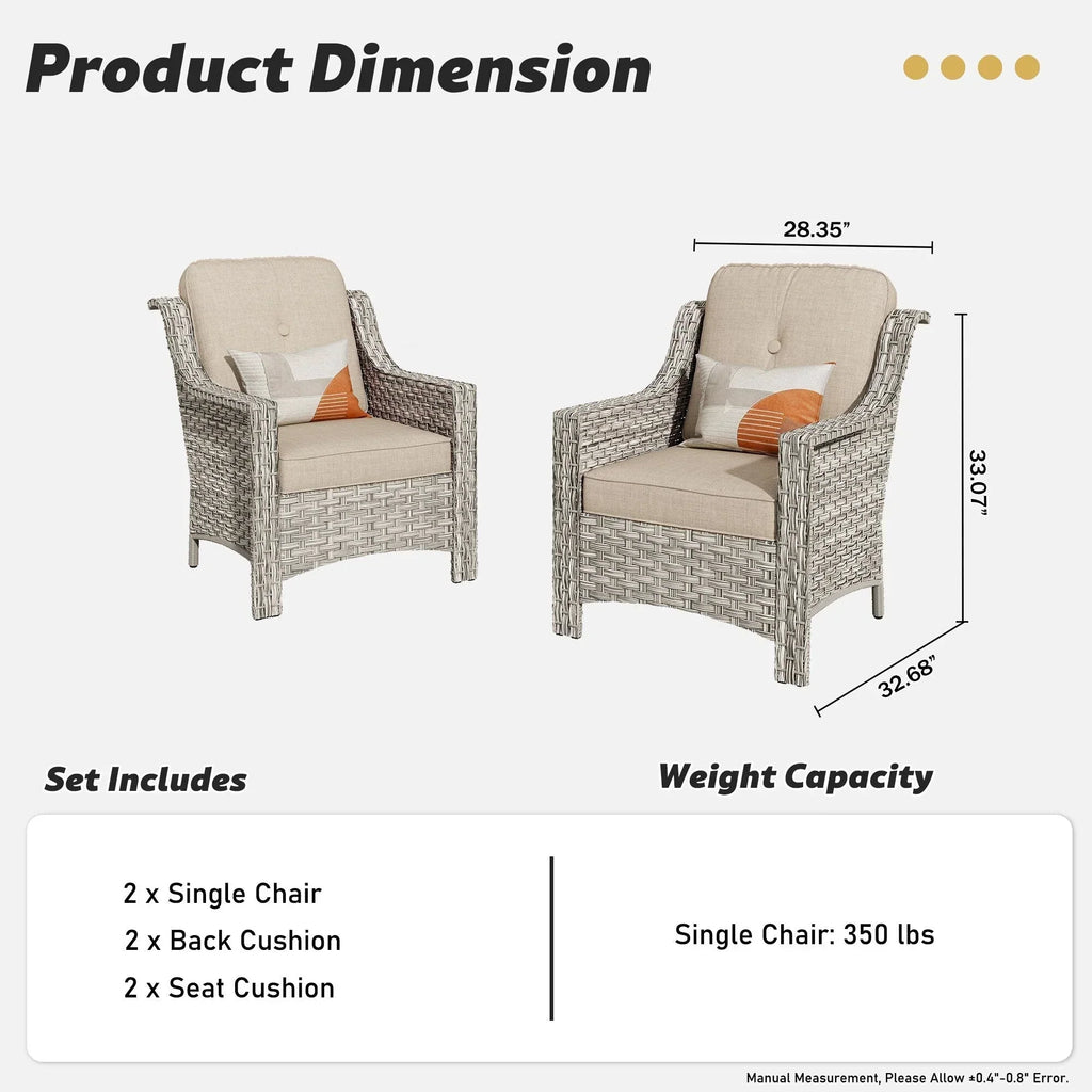 Ensemble de 2 fauteuils de jardin d’extérieur HOOOWOOO en rotin tressé à dossier haut