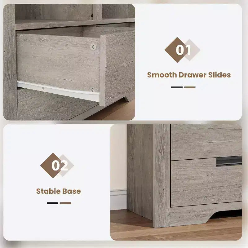 Bibliothèque haute de 72 pouces avec 4 tiroirs, bibliothèque de rangement autoportante de style maison de campagne pour chambre, salon et bureau à domicile