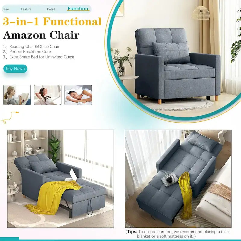 AECOJOY 3-in-1-Schlafsofa-Sessel mit Kissen und verstellbarer Rückenlehne