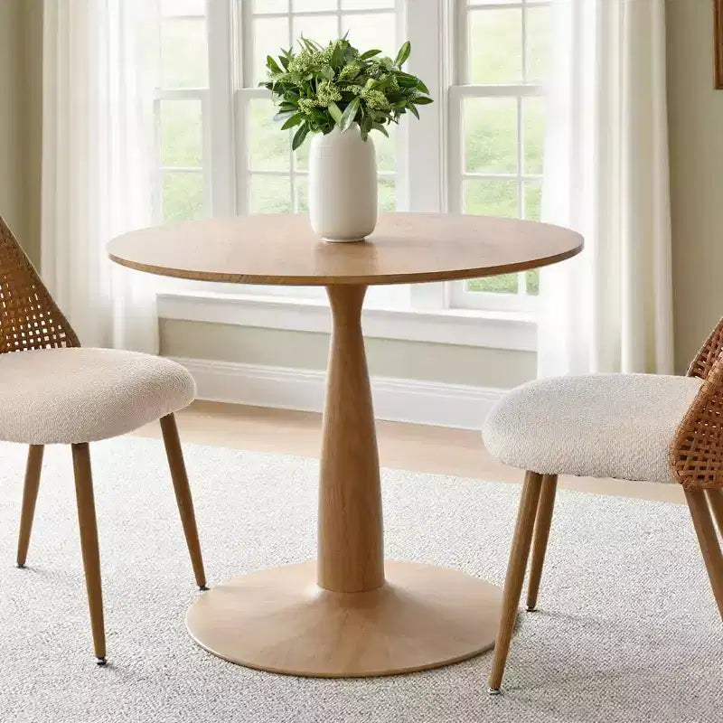 Table à manger ronde moderne sur piédestal avec finition effet grain de bois, petite table de cuisine et table basse pour appartement, salle à manger et espace de vie – Panipeachy