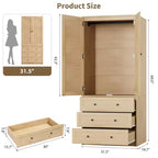 Armoire-penderie COZONY avec 3 tiroirs et 2 portes, meuble de rangement moderne en bois pour chambre, grande armoire blanche sur pied