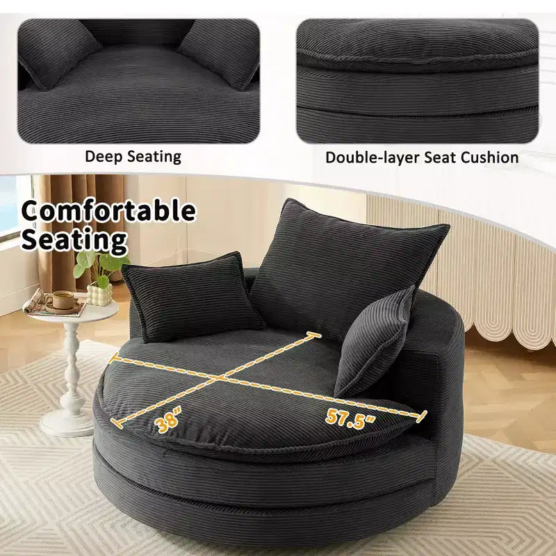 360 Swivel Accent Chair, Barrel Chair Swivel Round Sofa Chair with Cushion for Living Room