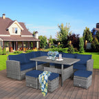 Costway Ensemble repas de jardin en rotin de 7 pièces, canapé d’angle, canapé et pouf — Voir les détails