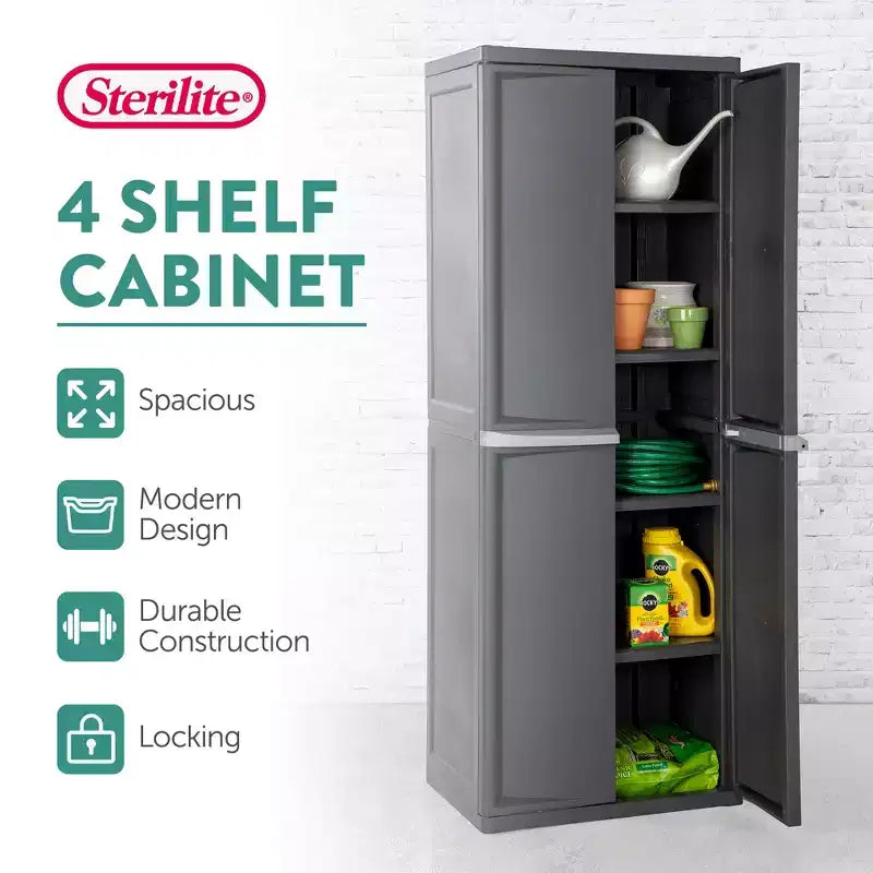 Sterilite 2er-Pack verstellbarer Garagen-Aufbewahrungsschrank mit 4 Regalböden und Behälter-Organizer, Grau