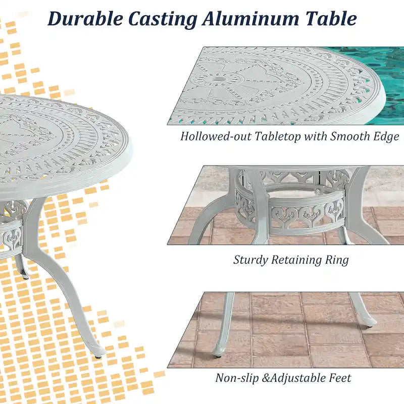 Ensemble de salle à manger de patio en aluminium moulé en 5 pièces avec 4 chaises pivotantes