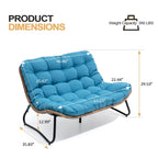 Fauteuil double Papasan avec coussin, rotin PE toutes saisons et structure en métal, pour intérieur et extérieur