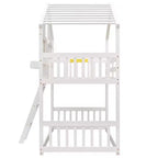 Twin Size House-Shaped Loft Bed, Wood Playhouse Loft Bed with Ladder & Guardrails for Kids
