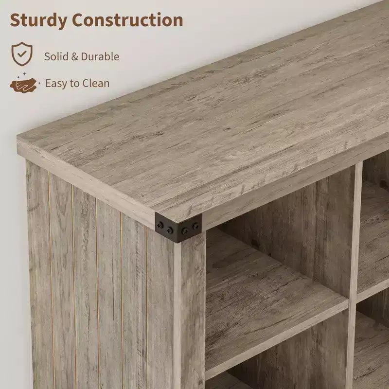 8 Cube Storage Organizer Bookshelf, Farmhouse Horizontal Bookcase, 62 Inch Wood Storage Bookcase for Entryway, Long Low Bookshelves for Living Room
