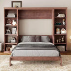 Murphy-Bett in Full-/Queen-Größe, platzsparendes Wandbett mit Schreibtisch und Bücherregal, Dunkelbraun – ModernLuxe