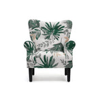 Erommy moderne accentstoel, fauteuil met hoge rugleuning, gestoffeerde stoffen fauteuil met knopen en houten poten voor de woonkamer