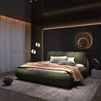 MAYEERTY Queen Size Luxury Upholstered Platform Bed with Oversized Padded Backrset and Solid Wood Frame Green