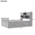 Lit plateforme de capitaine Twin/Full avec 4 tiroirs et étagères de rangement, structure en bois massif avec tête de lit bibliothèque et rangements