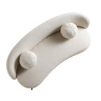 Gebogen 3-zitsbank met balvormige kussens, beige linnenmix