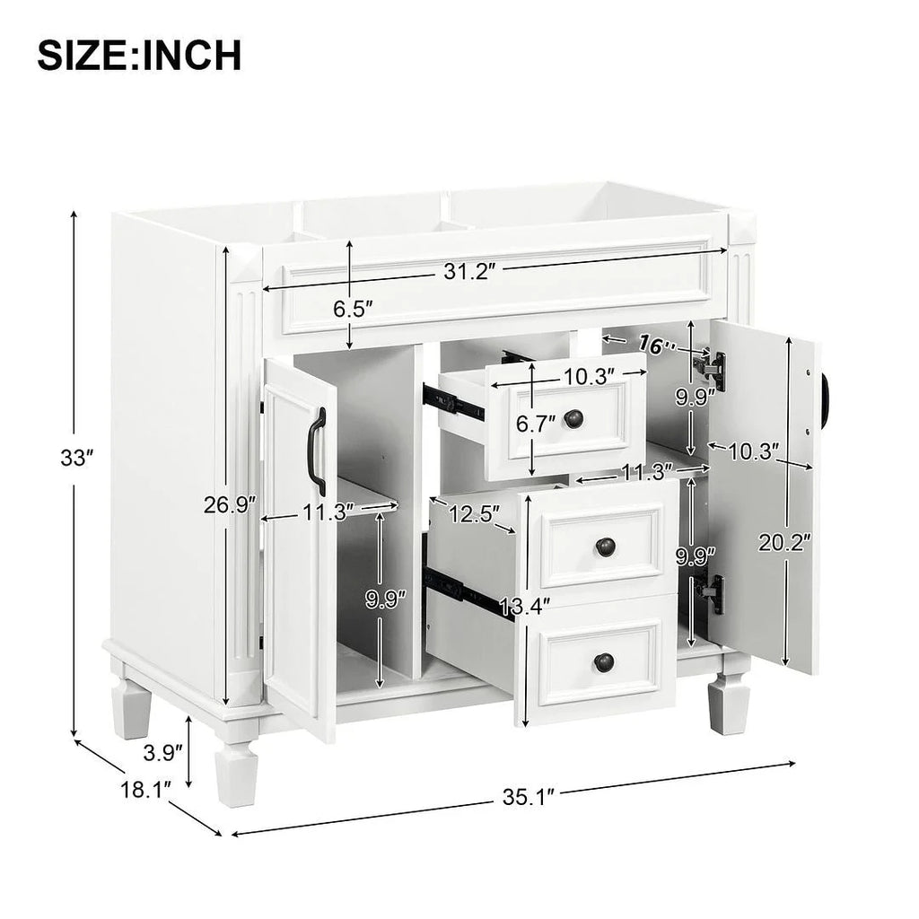 Meuble-lavabo moderne de salle de bains de 36 po avec vasque sur plan, armoire à miroir, 2 portes et 2 tiroirs