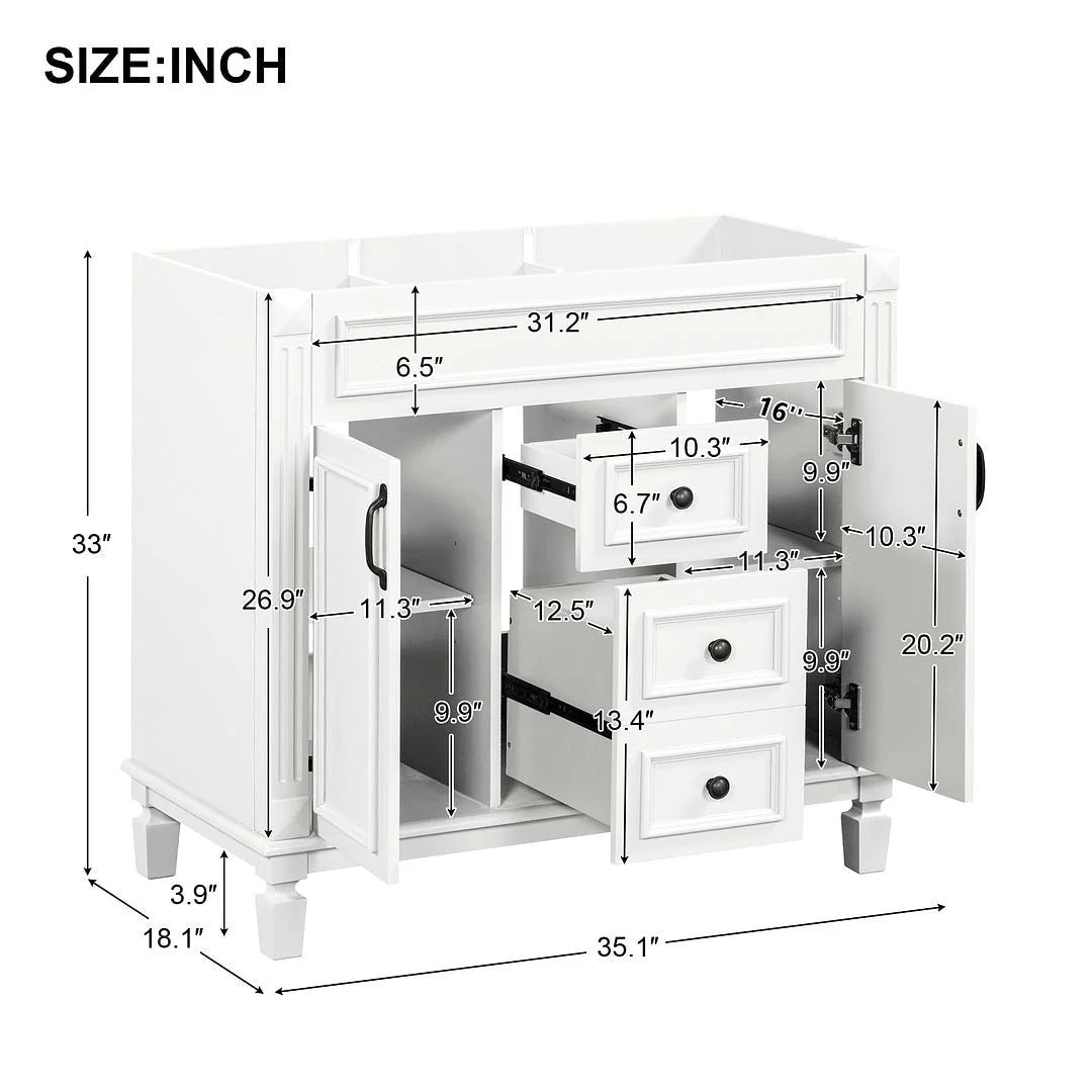 Meuble-lavabo moderne de salle de bains de 36 po avec vasque sur plan, armoire à miroir, 2 portes et 2 tiroirs