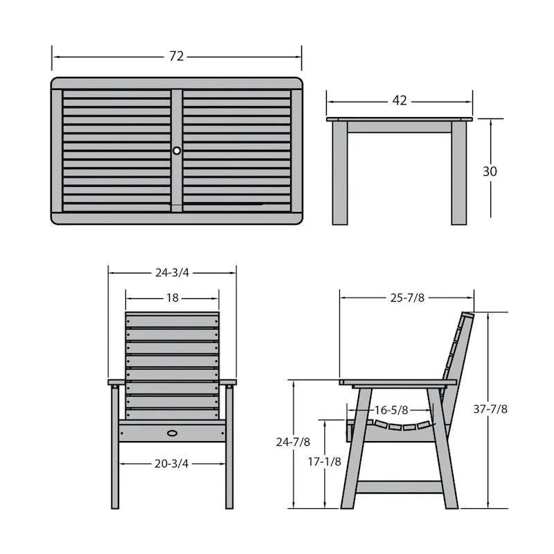 HIGHWOOD PROFESSIONAL 7-teiliges Garten-Ess-Set 42x72