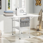 Table de bricolage réglable en hauteur avec étagères de rangement, table de découpe pliante mobile pour bureau à domicile, salle de couture ou atelier créatif