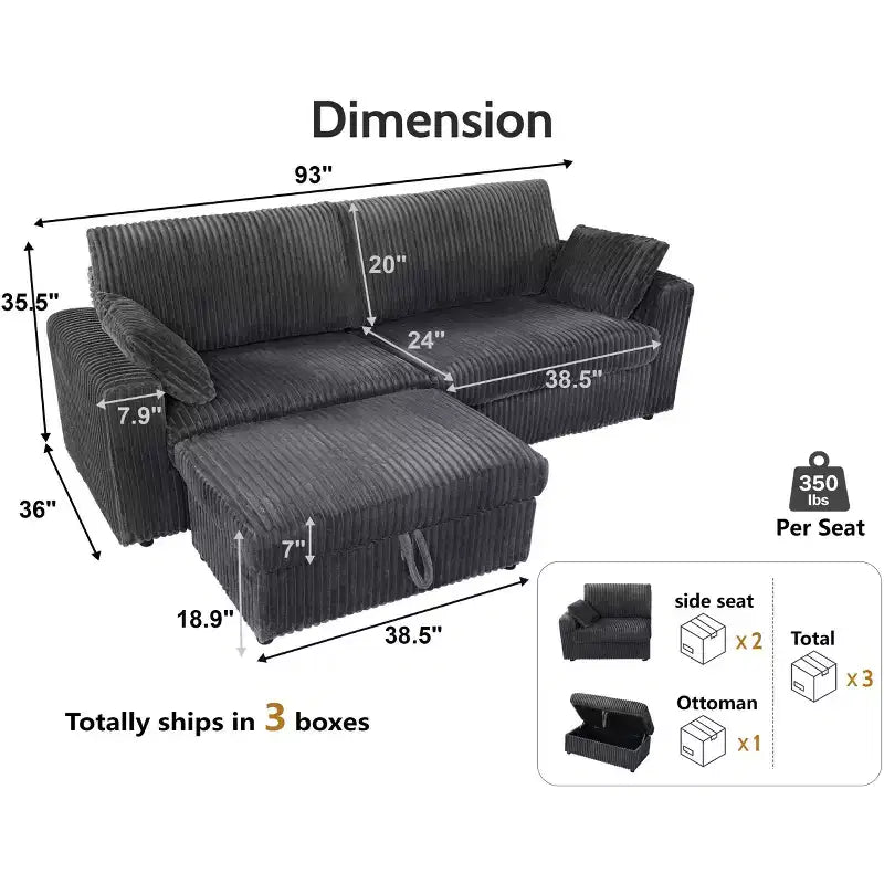 Dyonery Modular Corduroy Sectional Sofa with Washable Covers