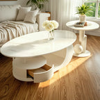 Moderne salontafel met wit stenen blad en krasbestendige afwerking