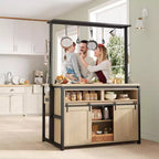 Keukeneiland, bakkersrek met schuifdeur in schuurstijl, groot keukeneiland van 42 inch met magnetronstandaard met 3 niveaus, ovenplanken, koffiebartafelset