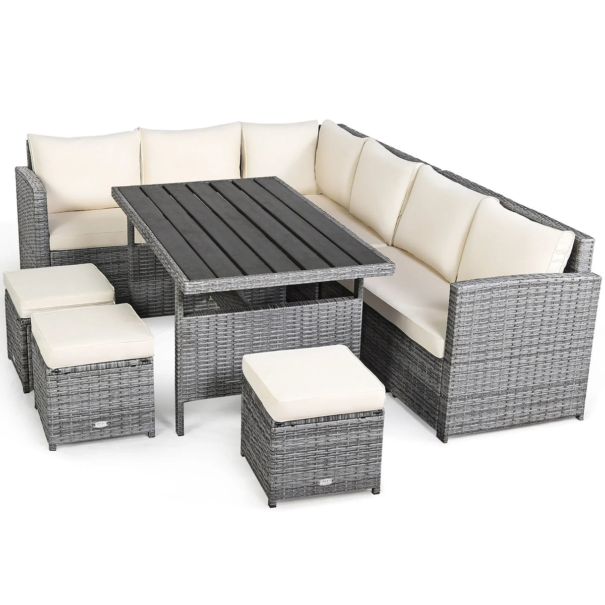 Costway Ensemble repas de jardin en rotin de 7 pièces, canapé d’angle, canapé et pouf — Voir les détails