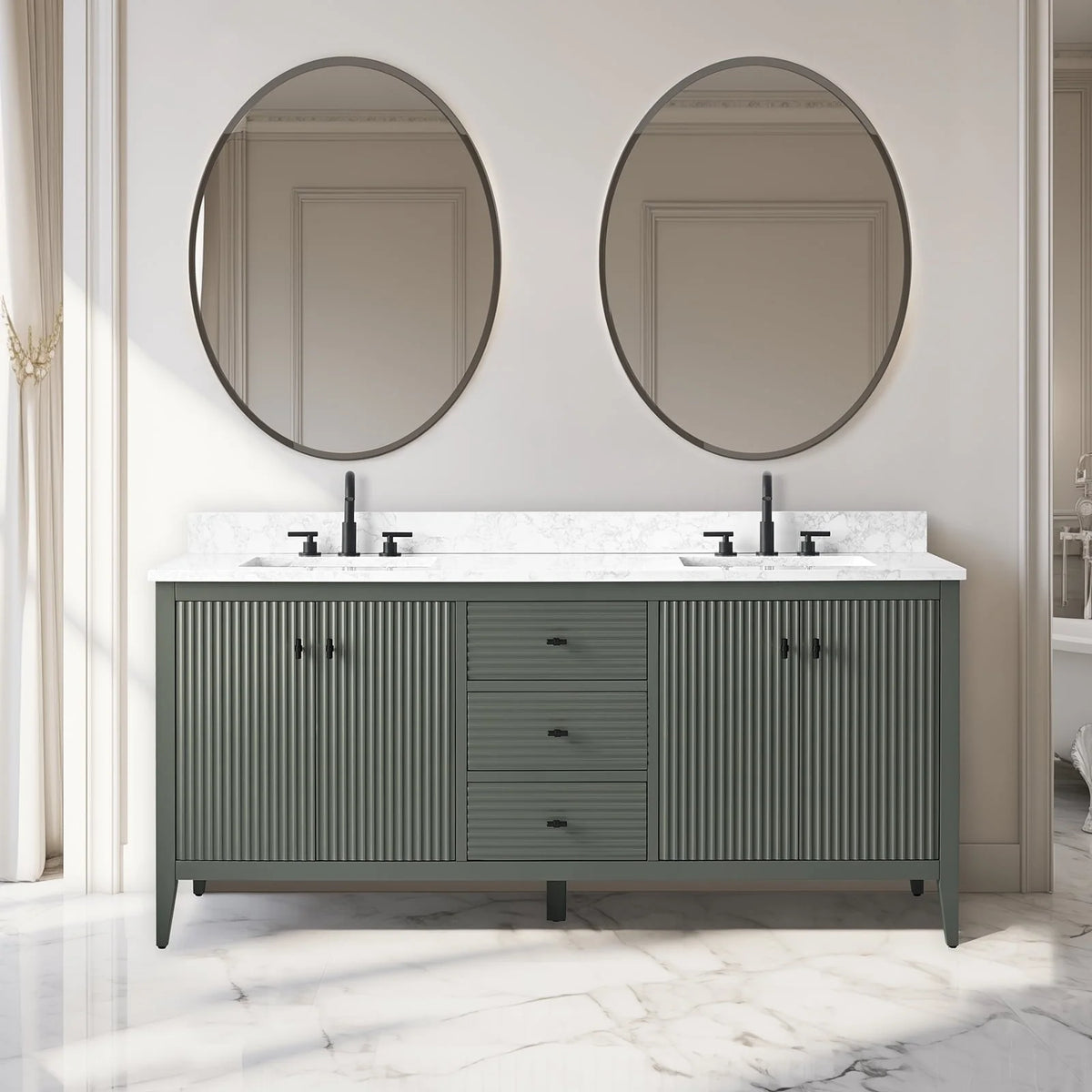 Vanity Art 72 Badezimmer-Waschtischunterschrank mit Doppelwaschbecken und Oberfläche aus Kunstmarmor
