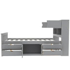 Lit plateforme de capitaine Twin/Full avec 4 tiroirs et étagères de rangement, structure en bois massif avec tête de lit bibliothèque et rangements