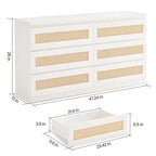 Rattan-Kommode fürs Schlafzimmer mit 6 Schubladen, 119 cm breite moderne Kommode im Landhausstil, Holzschrank mit Stauraum-Organizer für Kleiderschrank, Wohnzimmer und Flur