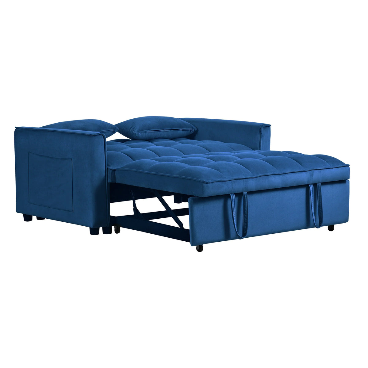 Modernes ausziehbares Schlafsofa, 3-in-1-Schlafsofa mit verstellbarer Rückenlehne, Samt-Loveseat, Kissen und Seitentaschen