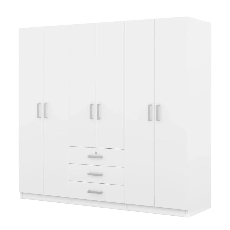 Armoire de rangement en bois à 6 portes avec 3 grands tiroirs pour chambre