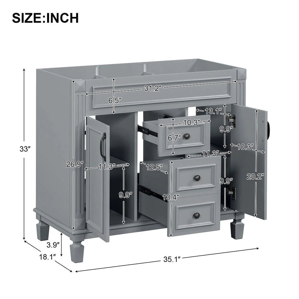 Meuble-lavabo moderne de salle de bains de 36 po avec vasque sur plan, armoire à miroir, 2 portes et 2 tiroirs