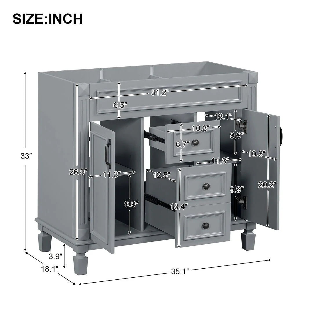 Meuble-lavabo moderne de salle de bains de 36 po avec vasque sur plan, armoire à miroir, 2 portes et 2 tiroirs