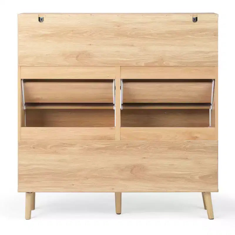 Meuble à chaussures Karl Home avec panneau en rotin, 2 tiroirs et 4 tiroirs basculants, en panneaux de particules, largeur 41,34 W