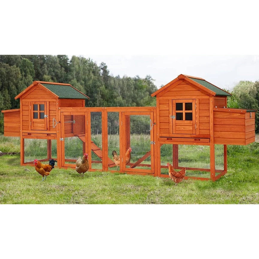 AECOJOY 144' großer Hühnerstall aus Holz mit Auslauf, Geflügelkäfig und -haus