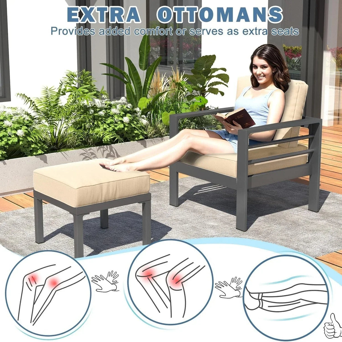 AECOJOY 7-teiliges Aluminiummöbel-Set für die Terrasse, Outdoor-Sitzgruppe