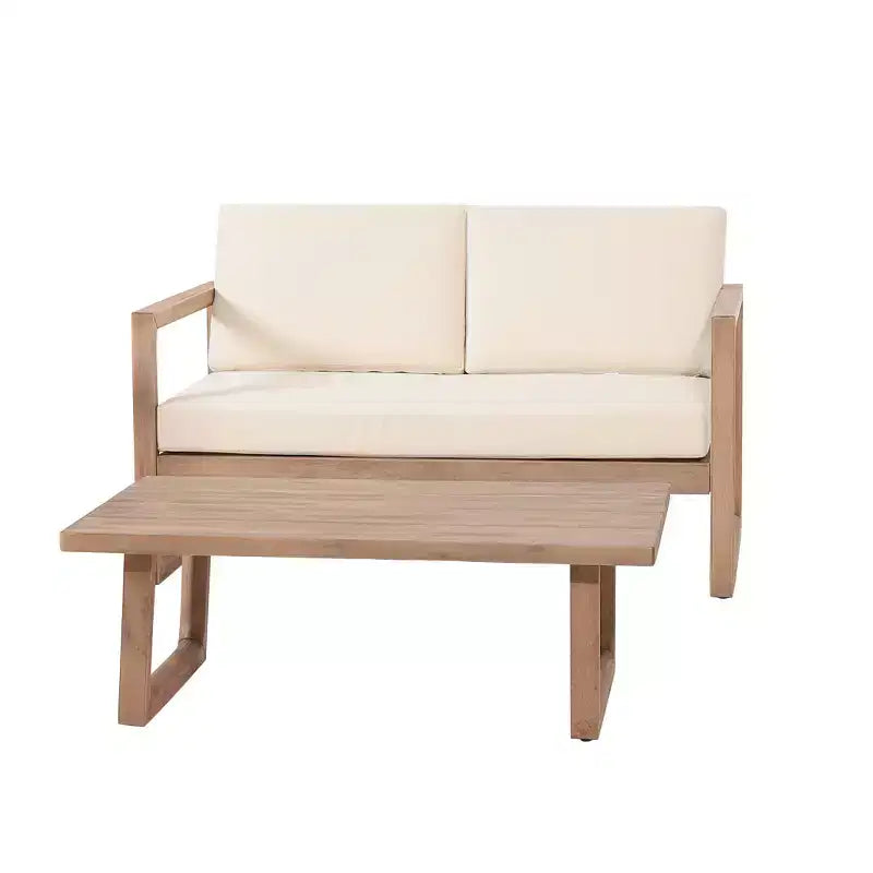 Ensemble de mobilier de patio en bois d’acacia, ensemble d’extérieur avec table basse et coussins moelleux pour jardin, véranda et balcon, beige - Merax