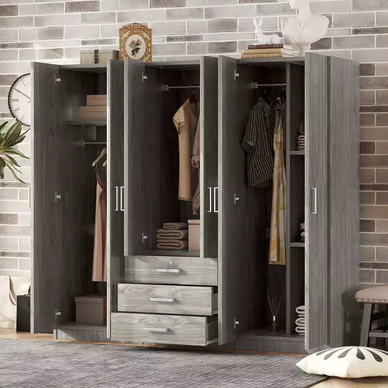 Houten kledingkast met 6 deuren en laden voor de slaapkamer