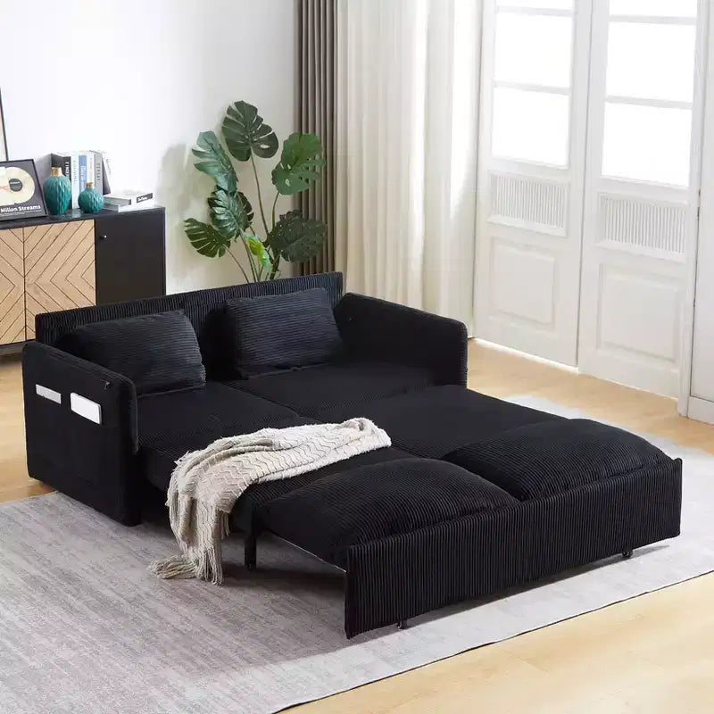 64,5 3-in-1-Schlafsofa aus Cord mit ausziehbarem Bett