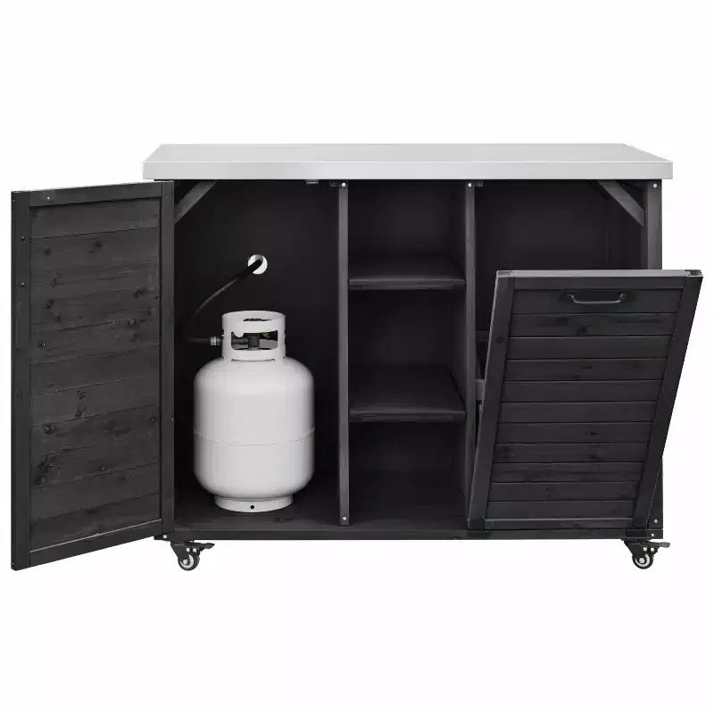 78.3-Inch Outdoor Kitchen Island with Stainless Steel Countertop, Foldable BBQ Station, and Storage Cabinets, Black