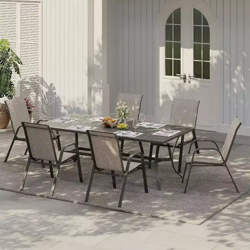 Chaises de patio, ensemble de 4 ou 6 chaises de salle à manger d’extérieur empilables, légères et résistantes à toutes les intempéries, en textilène, avec accoudoirs, pour jardin et terrasse de piscine