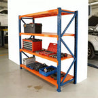 Étagères de garage robustes VIYET, rayonnage métallique réglable à 4 niveaux d’une capacité de 4 400 lb, rangement industriel bleu et orange pour magasin commercial, outils et salle de sport