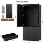 Armoire-penderie COZONY avec 3 tiroirs et 2 portes, meuble de rangement moderne en bois pour chambre, grande armoire blanche sur pied