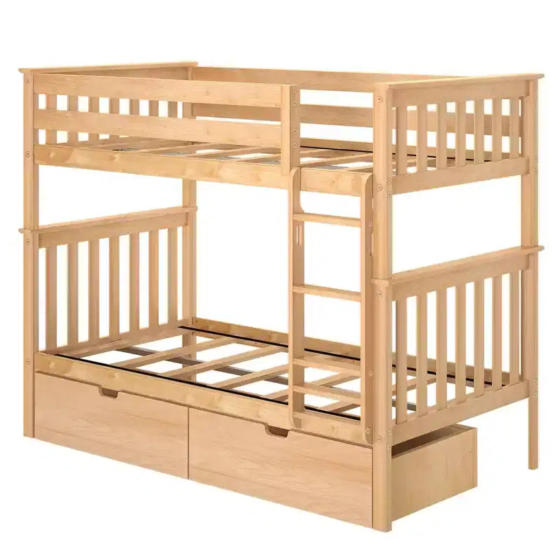 Stapelbed van massief hout voor 2 eenpersoonsbedden voor kinderen met opbergladen onder het bed