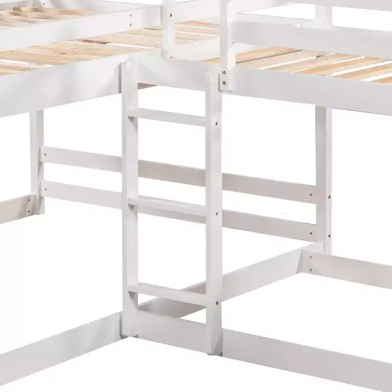 L-vormig stapelbed voor 4 kinderen, vierpersoons stapelbed met glijbaan, houten stapelbedframe met full- en twinbed voor slaapkamer of slaapzaal
