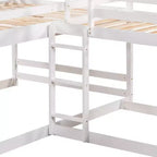 L-vormig stapelbed voor 4 kinderen, vierpersoons stapelbed met glijbaan, houten stapelbedframe met full- en twinbed voor slaapkamer of slaapzaal