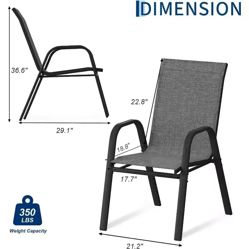 Chaises de patio, ensemble de 4 ou 6 chaises de salle à manger d’extérieur empilables, légères et résistantes à toutes les intempéries, en textilène, avec accoudoirs, pour jardin et terrasse de piscine