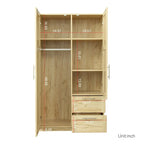 Armoire-penderie en bois blanc avec portes, tiroirs et tringle