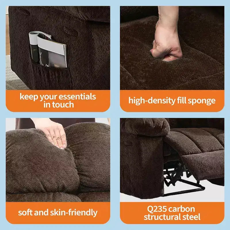 Manueller Relaxsessel, ergonomischer Relaxsessel aus atmungsaktivem Stoff mit Seitentaschen, Einzelsessel, geeignet für Wohnzimmer und Schlafzimmer